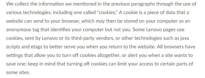 Lenovo US Privacy Policy: Cookies with Additional Information