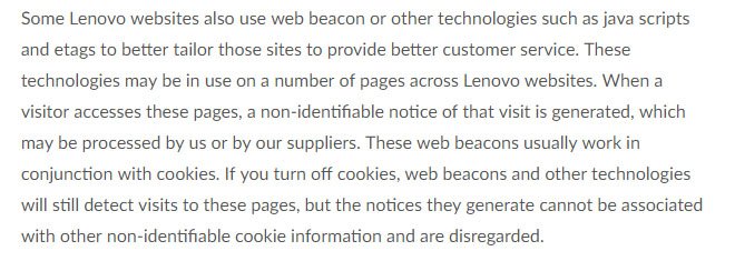 Lenovo US Privacy Policy: Cookies and Web Beacons Information
