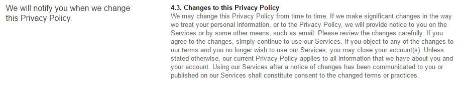 LinkedIn Privacy Policy: Changes to this Privacy Policy clause