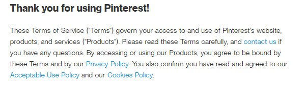 Pinterest Terms of Service: Acceptance clause