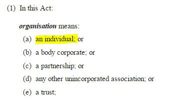 Definition of &quot;organisation&quot; from the Australian Privacy Act 1988