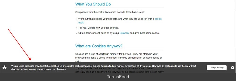 Example of Optanon’s website Cookie Notice Pop-up