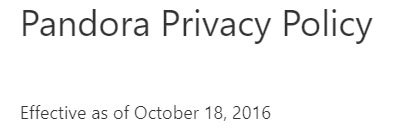 Pandora: Privacy Policy effective date