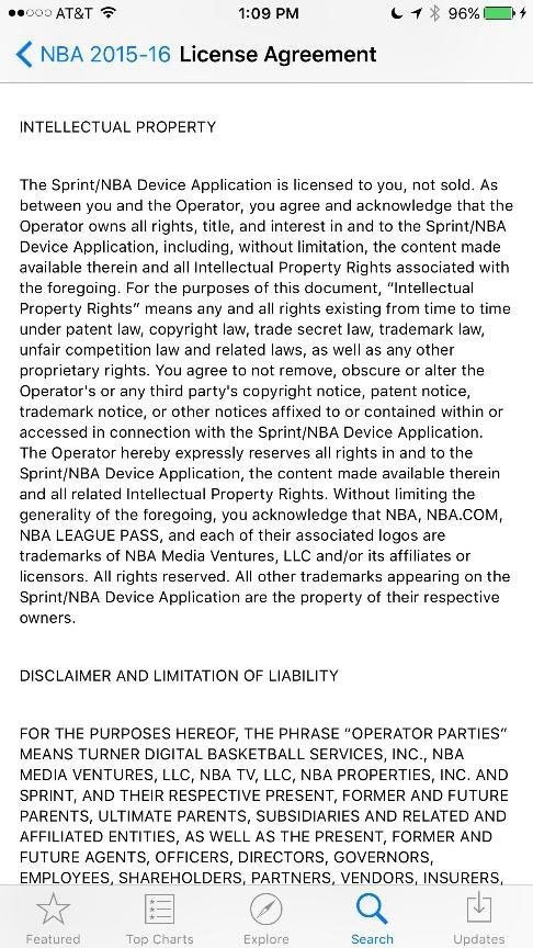 NBA app EULA Intellectual Property clause