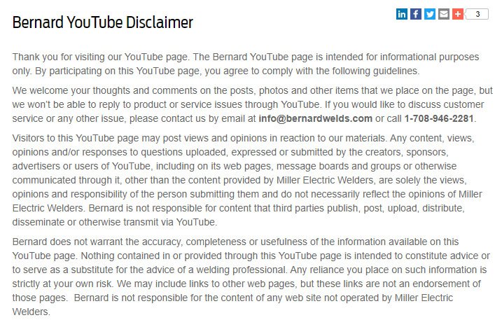 Bernard YouTube disclaimer