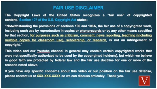 Vondran Legal Fair Use Disclaimer template