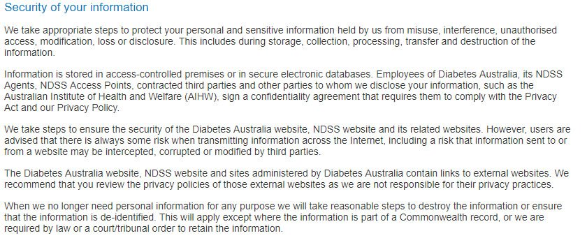 NDSS Privacy Policy: Security of your Information clause