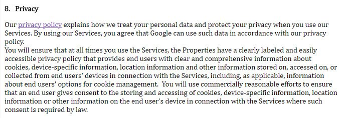 AdSense Terms of Service: Privacy clause