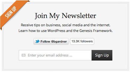 BGardner email newsletter sign-up screen