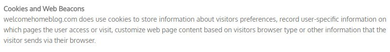 Welcome Home Blog Adsense Privacy Policy: Cookies and Web Beacons clause
