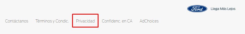 Ford Motor Co. website footer showing Privacy Policy link in Spanish