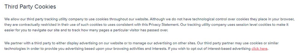 Foresee Privacy Policy: Third Party Cookies clause