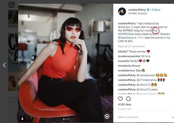 Example of Instagram advertisement using hashtag &quot;ad&quot;