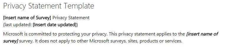 Microsoft Survey Toolkit: Privacy Statement Template