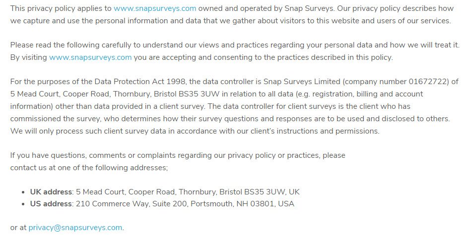 Snap Surveys Privacy Policy intro