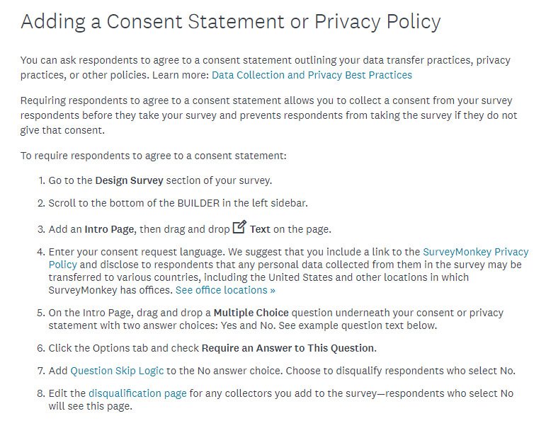 SurveyMonkey: Adding a Consent Statement or Privacy Policy