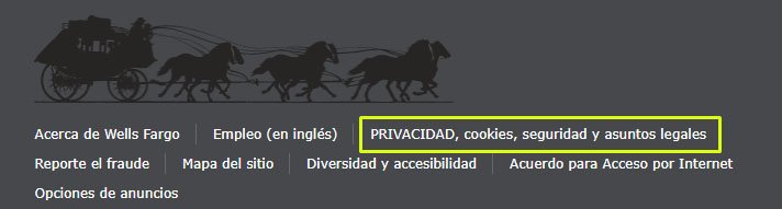 Wells Fargo website footer with Privacy Policy link in Spanish
