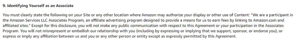 Amazon Associates Operating Agreement Section 9: Identify Yourself as an Associate