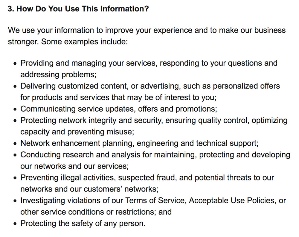 AT and T Privacy Policy: How we use information clause