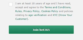 Bet365 sign-up page with clickwrap