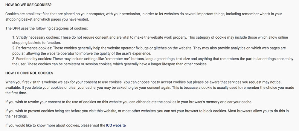 DPN Privacy Policy: How We Use Cookies and How to Control Cookies clauses