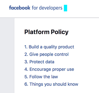 Facebook Platform Policy menu