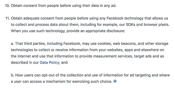 Facebook Platform Policy: requirements for ad solutions clauses