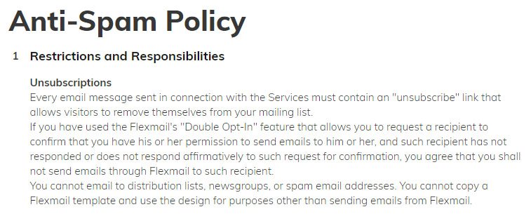 Flexmail Anti-Spam Policy: Unsubscriptions clause