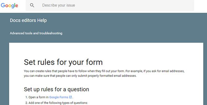 Rules setup for Google Forms