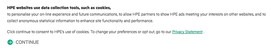 HPE GDPR compliant cookies notice