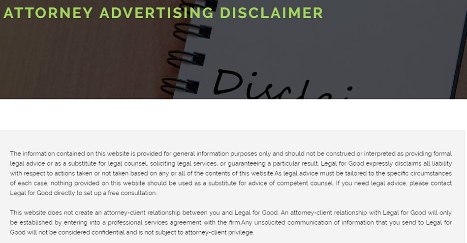 Legal for Good Attorney Advertising Disclaimer