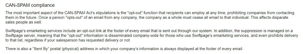 Swiftpage Anti-Spam Policy: CAN-SPAM Compliance clause