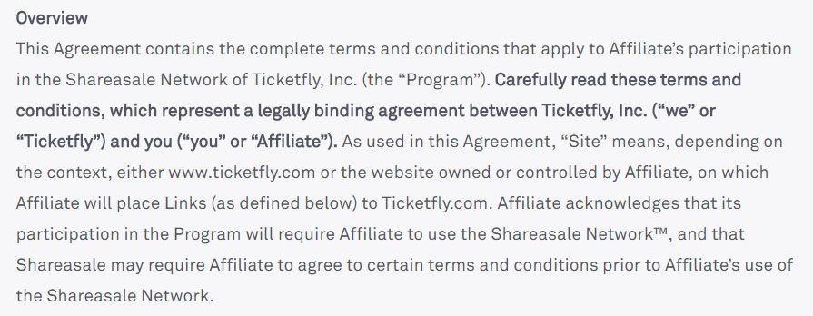 Ticketfly Terms and Conditions: Overview clause