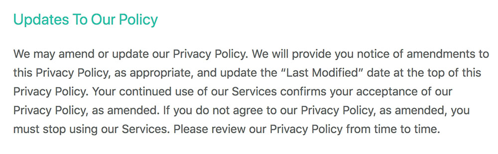 Whatsapp Privacy Policy: Updates to Our Policy clause