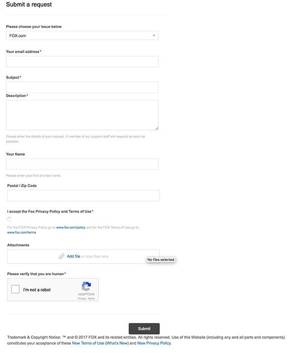 Fox News form to submit a request