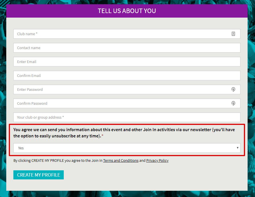 Join In UK: Updated Create My Profile form to be GDPR compliant
