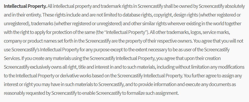 Screencastify Chrome Extension Terms and Conditions: Intellectual Property clause