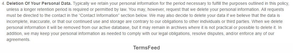 Bed, Bath and Beyond Privacy Policy: Your Choices clause, section 4