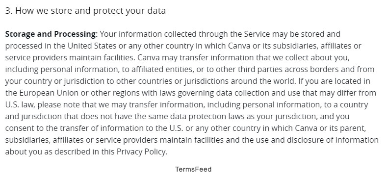 Canva Privacy Policy: How we store and protect your data: Storage and Processing clause
