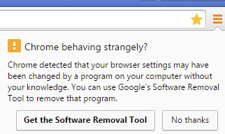 Chrome popup to get the software removal tool