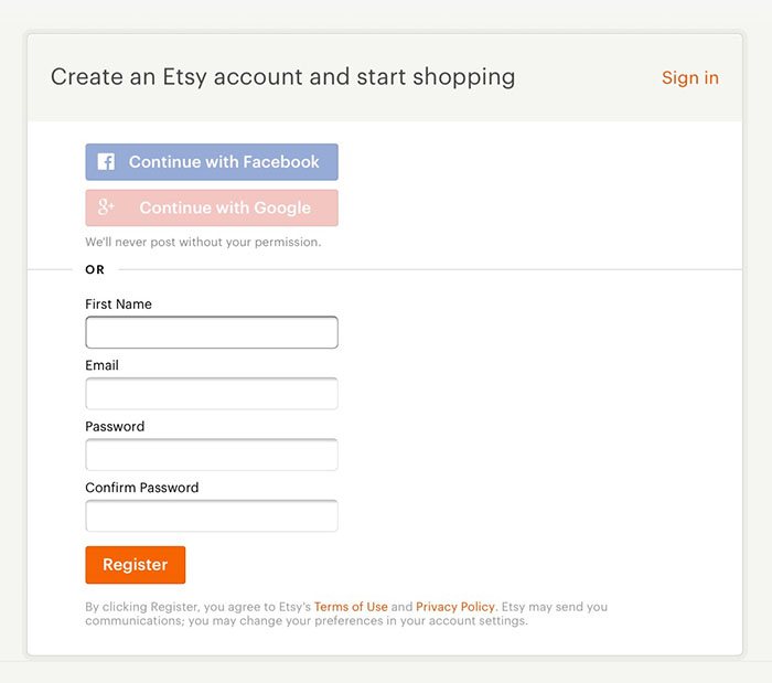 Etsy&#039;s Create an Account form with no opt-in consent for marketing communications - Not GDPR-compliant