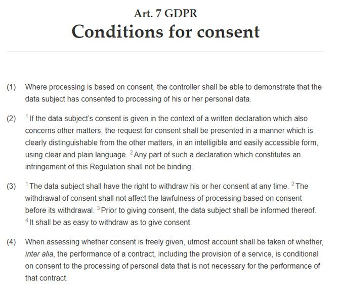 GDPR Article 7: Conditions for Consent