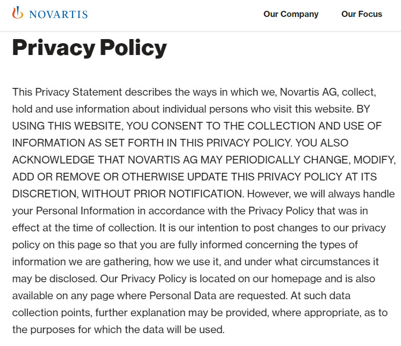 Novartis Privacy Policy: Intro clause