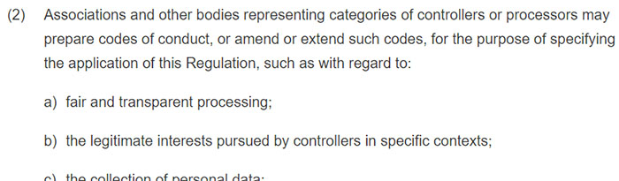 GDPR Article 40 Section 2 excerpt: Codes of conduct