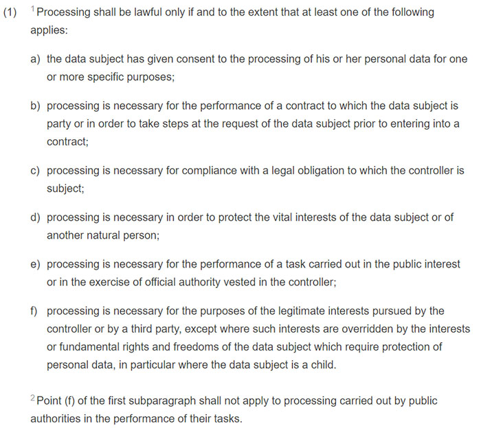 GDPR Article 6 Section 1: Lawfulness of processing