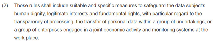 GDPR Article 88 Section 2: Processing in the context of employment