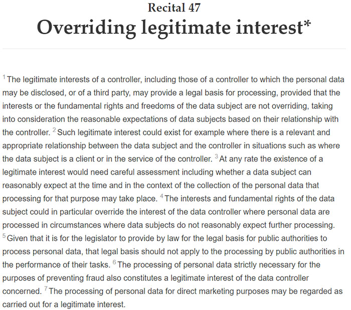 GDPR Recital 47: Overriding legitimate interest