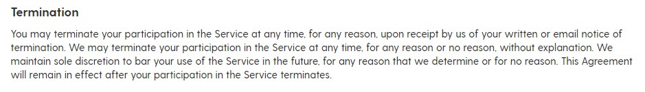 Getaround Terms of Service: Termination clause