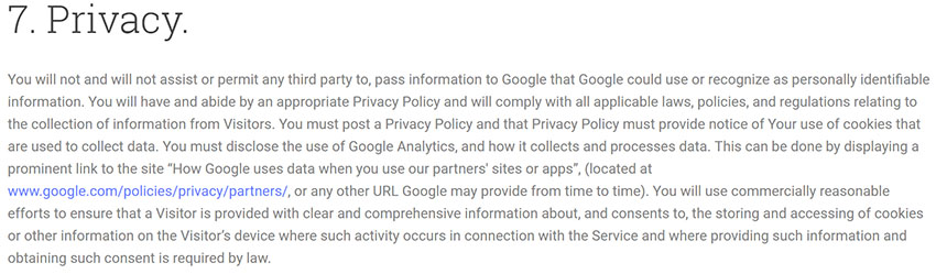 Google Analytics Terms of Service: Privacy clause