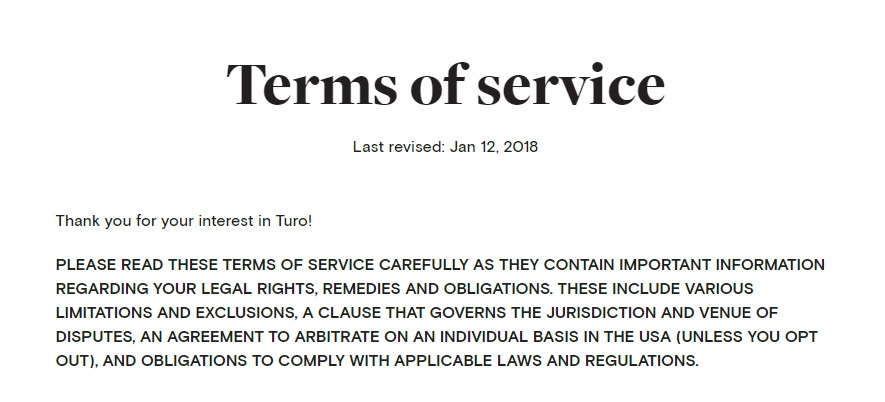Turo Terms of Service: Intro clause